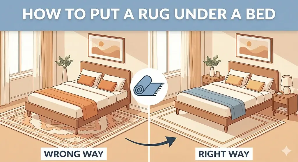 how to put a rug under a bed correctly